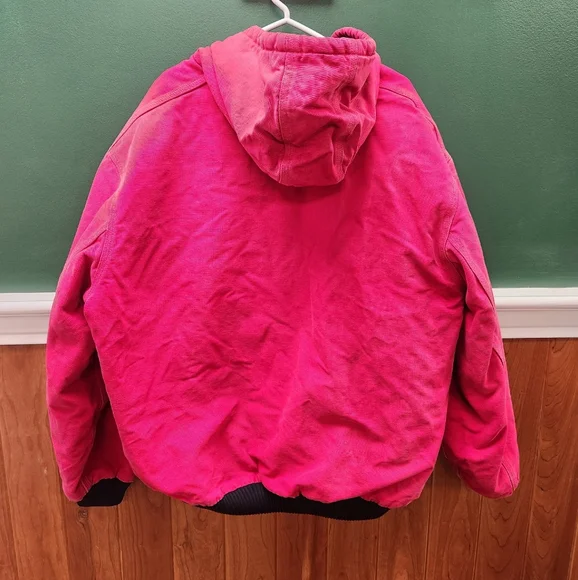VTG Carhartt Red Mens J140 Canvas Hooded Zip Up Workwear Jacket 2XL Quilted